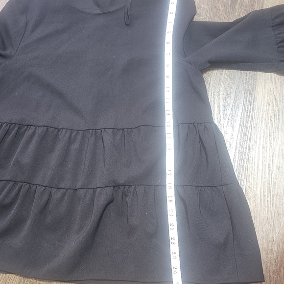 COS A Line Womens Top Sz 8 Black 3/4 Gathered Sleeve Lightweight Wool Oversized - Picture 12 of 15